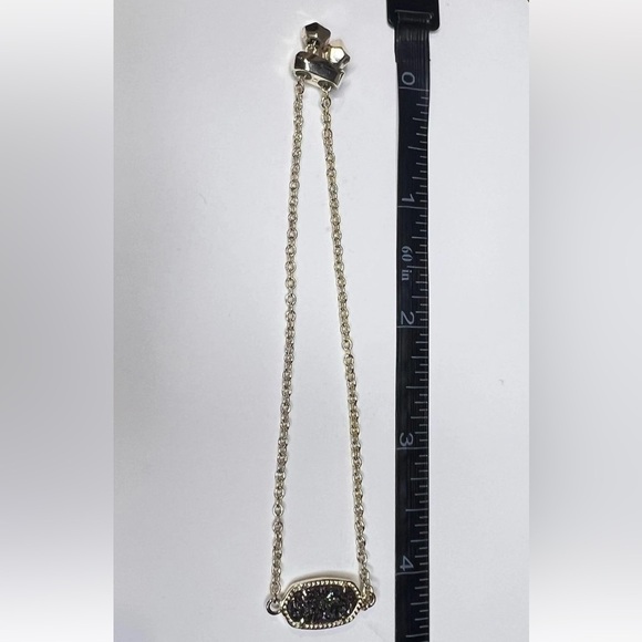 Kendra Scott Elisa Gold Tone Adjustable Chain Bracelet | Black Druzy - Picture 9 of 10